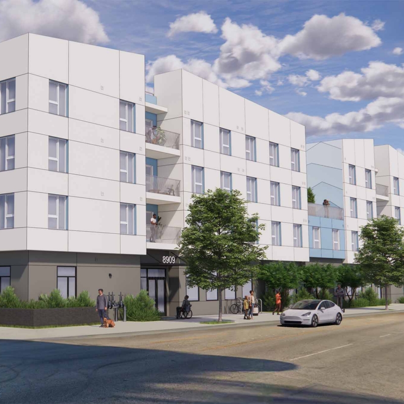 Central Avenue Apartments exterior rendering from corner